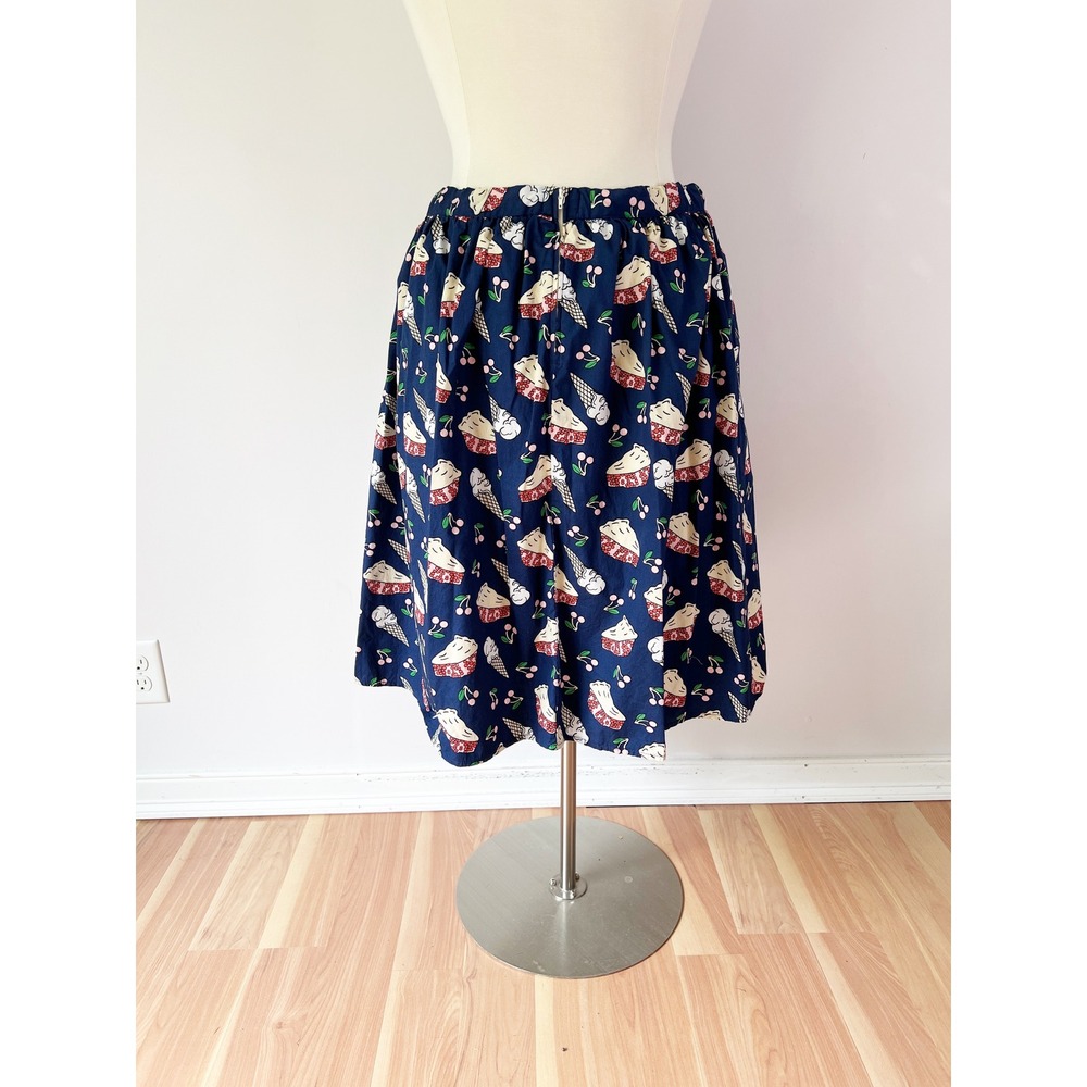 Modcloth Sweet Spot Skirt Navy Blue Cherry Pie Ice Cream Novelty Print XL - Picture 3 of 7